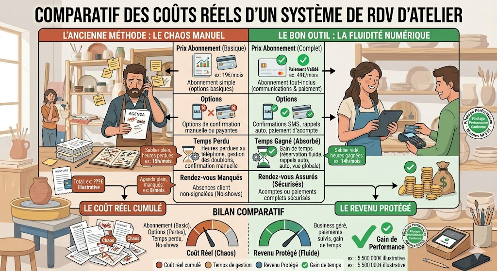 Schéma du coût réel d'une application de prise de rendez-vous pour une TPE
