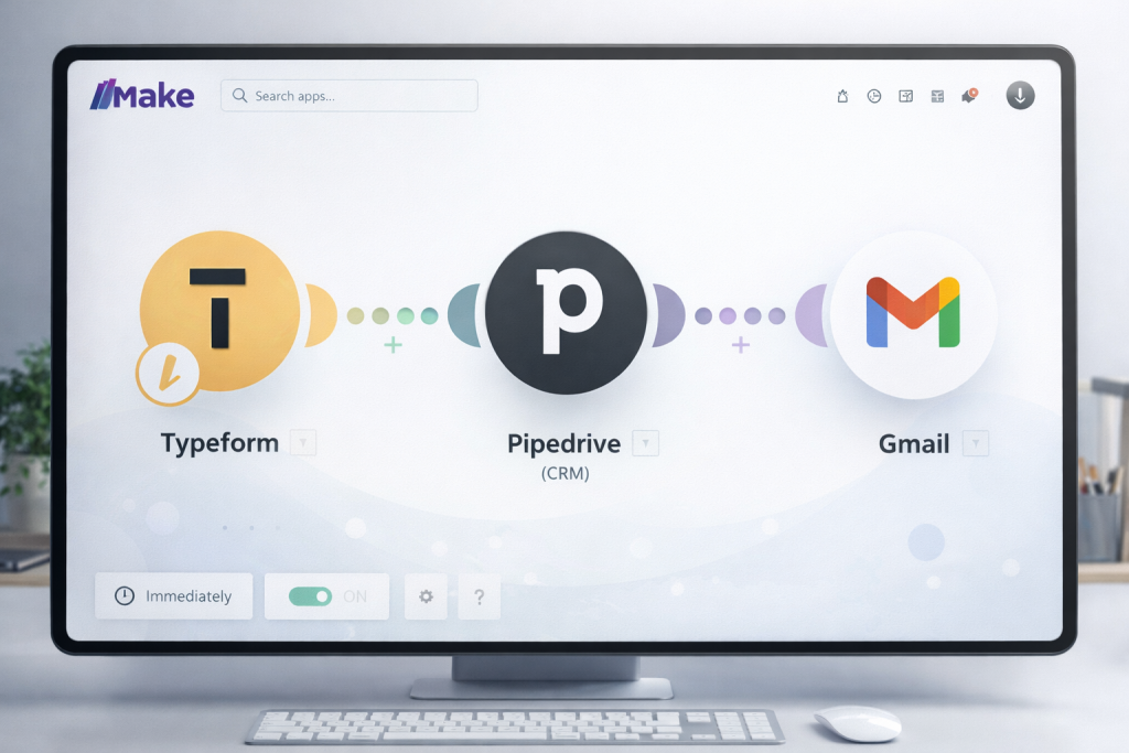 Création d'un scénario sur l'outil No-Code Make pour connecter un formulaire web à un CRM TPE.