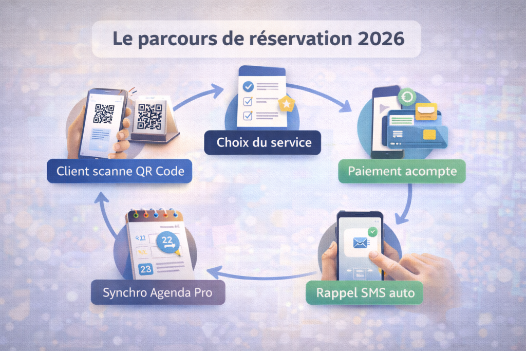 Schéma du flux de données d'un logiciel de réservation en ligne certifié 2026.