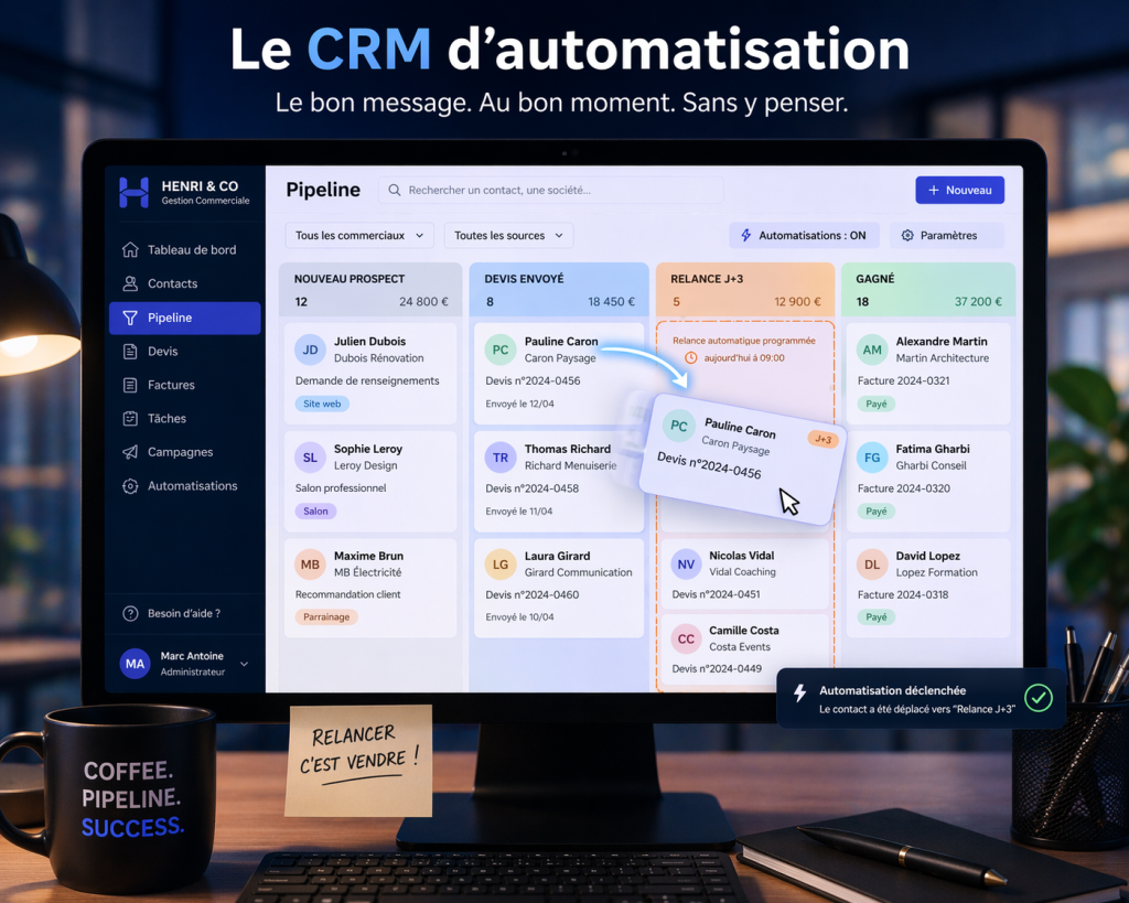 Automatisation des messages relance prospects email sms via un CRM en 2026.