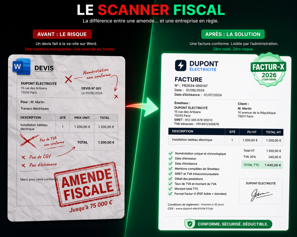Vérification des mentions obligatoires devis facture modele pour être conforme en 2026.