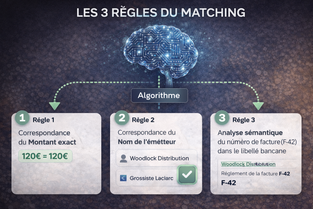 Le fonctionnement de l'algorithme d'une reconciliation paiements factures routine automatisée en 2026.