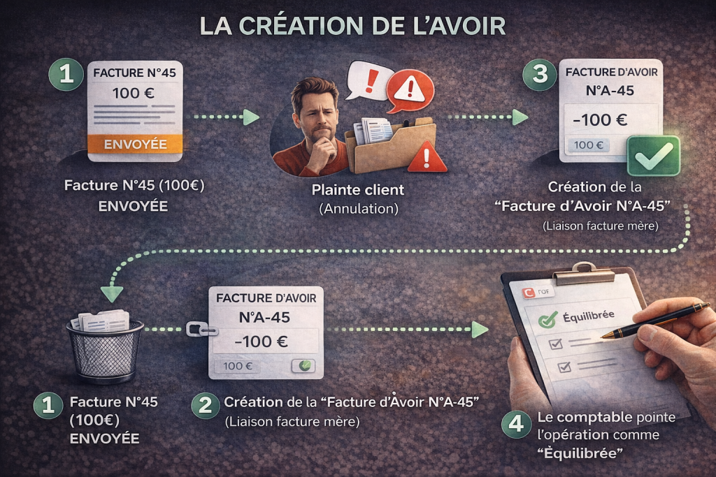 Le workflow comptable exact des remboursements avoirs methode pour annuler une facture.