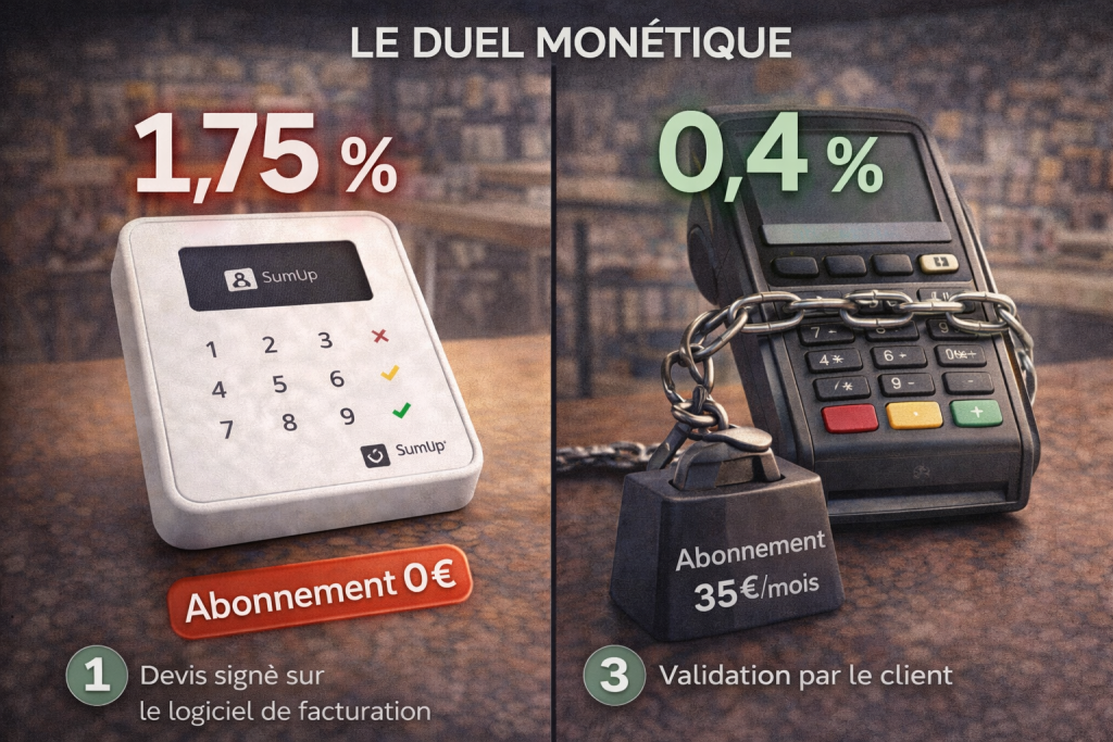 Le dilemme pour reduire frais carte abonnement vs commission dans une TPE en 2026.
