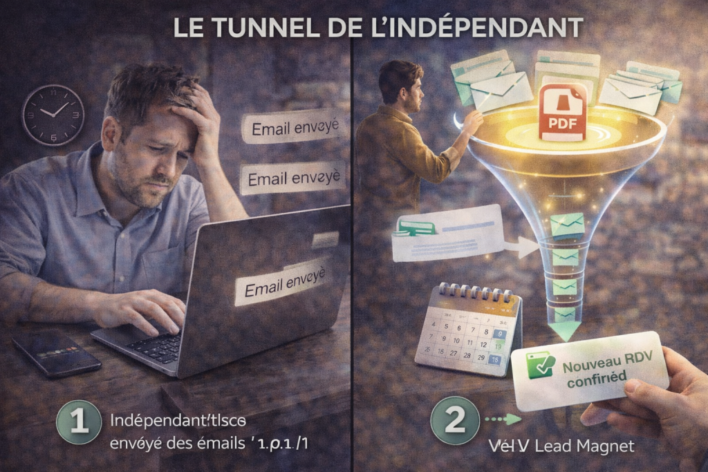 Le fonctionnement d'une automatisation lead magnet email rdv pour générer des prospects en 2026.