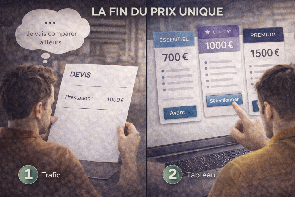 Application de la méthode de pricing 3 offres tpe pour augmenter le taux de conversion en 2026.