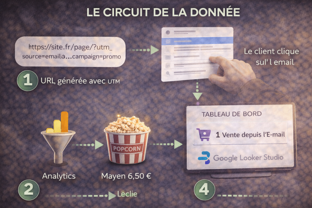 Schéma explicatif pour mesurer marketing utm tableau dans un outil de web analytics.