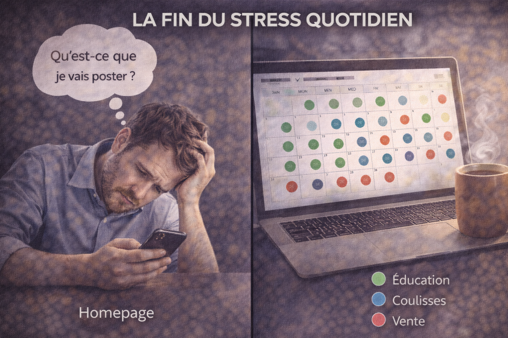 Application du calendrier reseaux sociaux 30 jours pour structurer la communication d'une TPE.