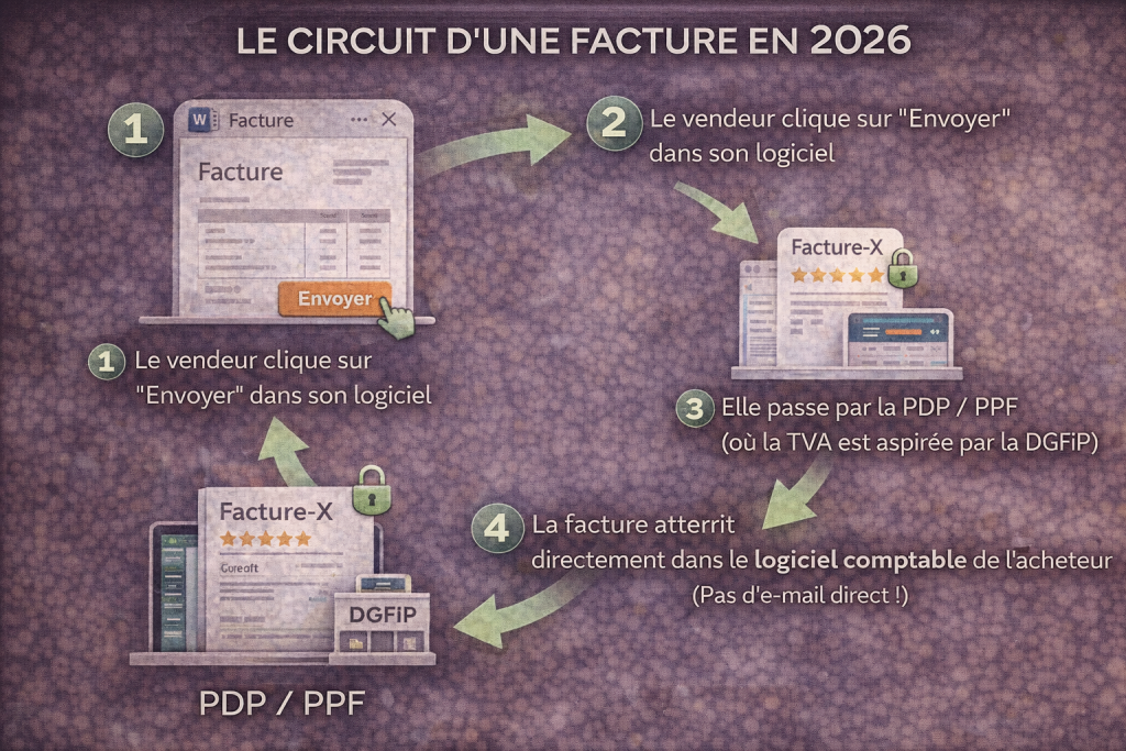 Schéma du fonctionnement du portail public de facturation (PPF) pour preparer facturation electronique sans stress.