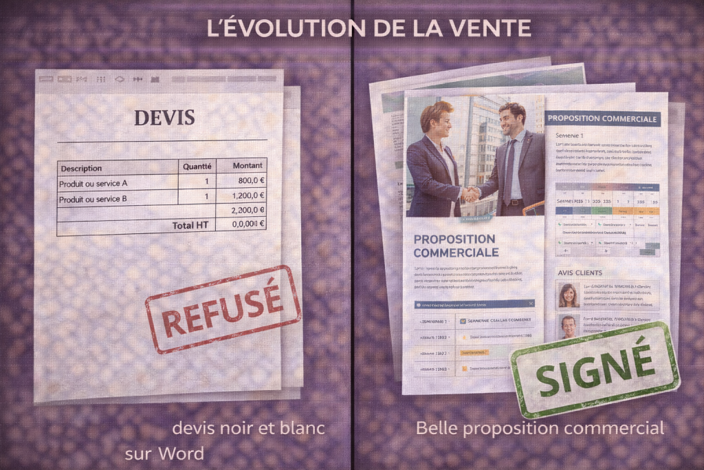Différence entre un devis classique et une structure devis pro 10 blocs en 2026.