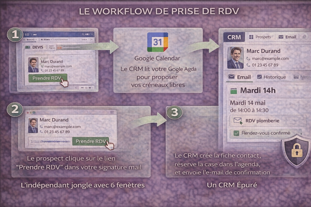 Le fonctionnement automatique d'un crm synchroniser email calendrier pour bloquer des réunions en TPE.