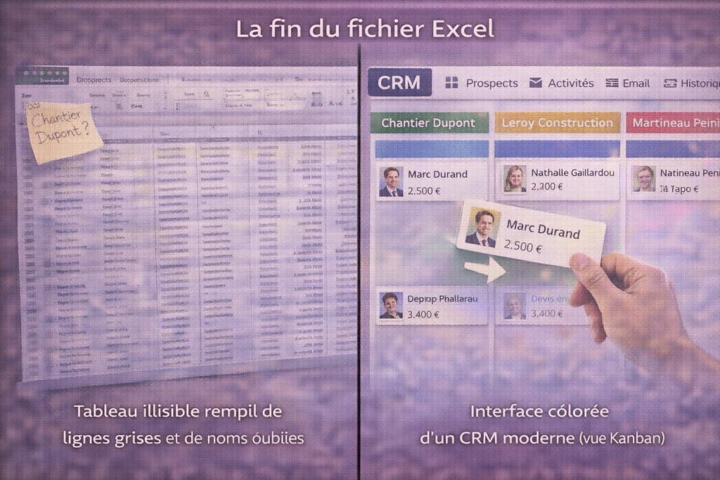 L'efficacité visuelle d'un pipeline crm 7 etapes tpe par rapport à un tableur classique en 2026.