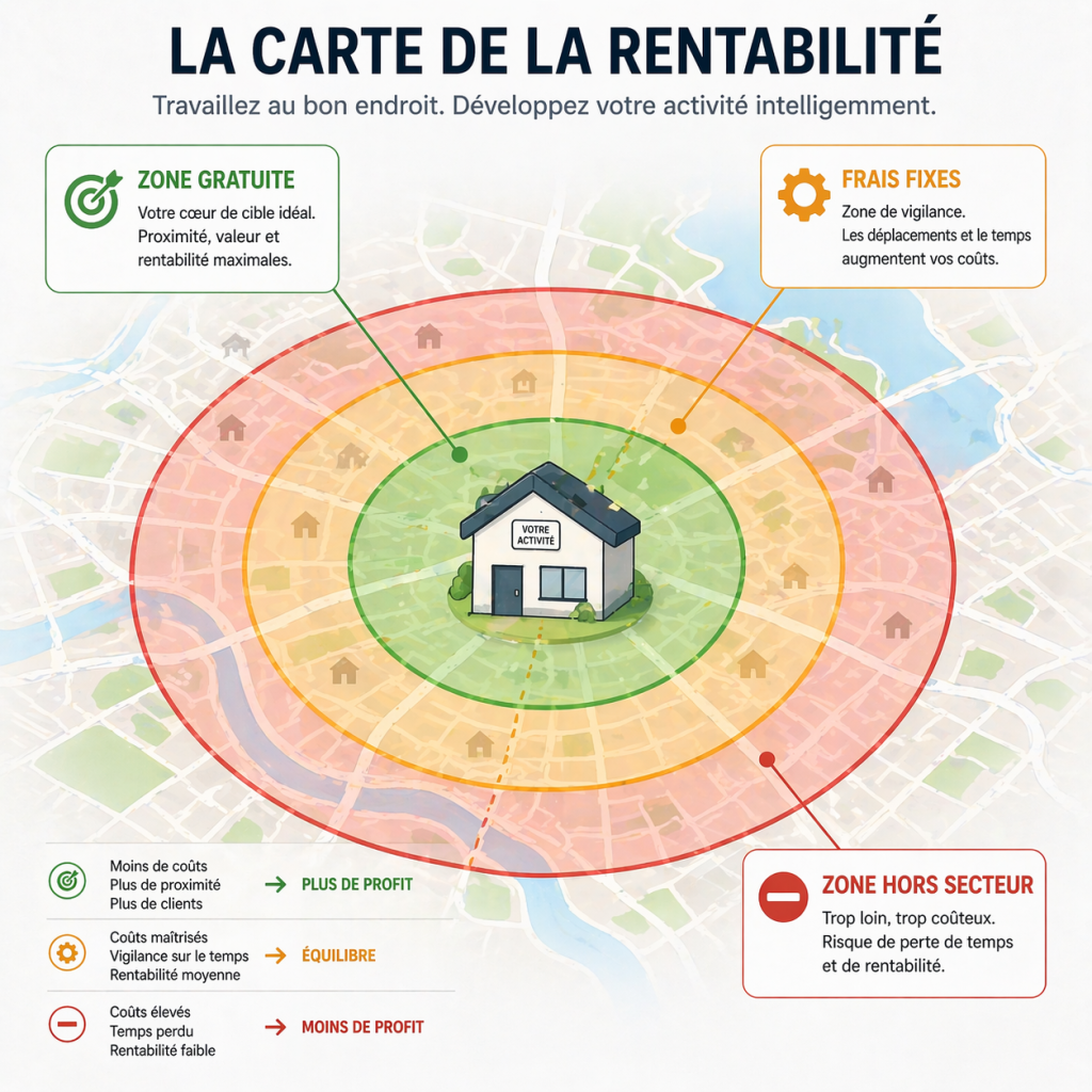 Modèle de gestion de prise rdv domicile zones deplacement pour optimiser la rentabilité des tournées.