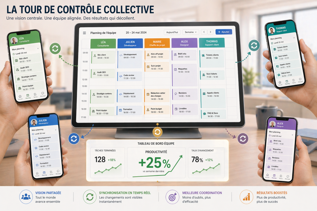 Interface d'un agenda multi-prestataires organisation pour optimiser la gestion d'équipe en TPE.