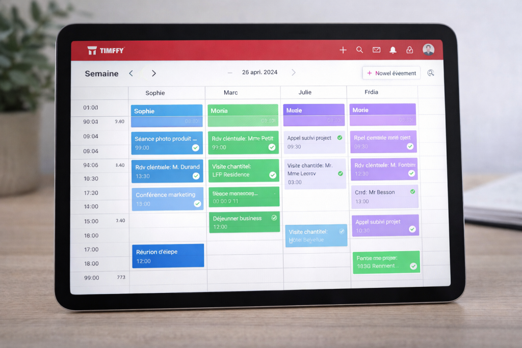 Tableau de bord de l'agenda en ligne Timify pour la prise de rendez-vous automatisée d'une TPE.