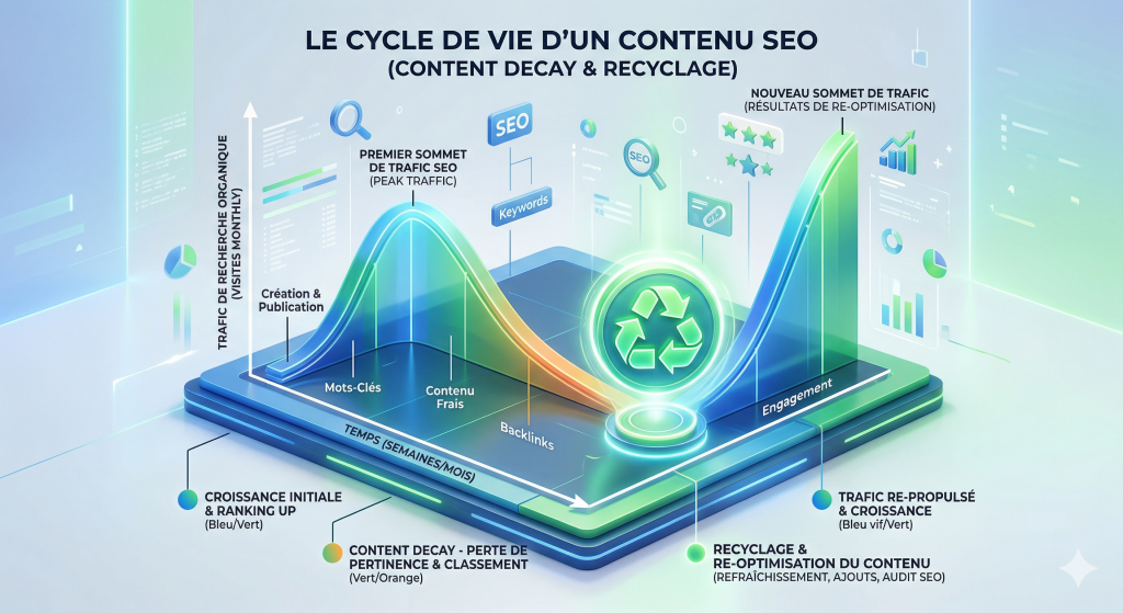 Graphique de l'impact d'une mise à jour article SEO sur le trafic organique.