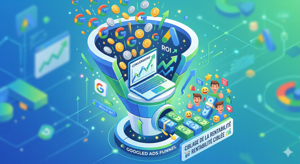 Illustration schématique du retour sur investissement (ROI) d'une campagne publicitaire Google Ads rentable pour une TPE.