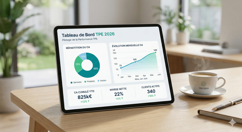 Exemple de tableau de bord avec kpi tpe simples pour le pilotage financier.