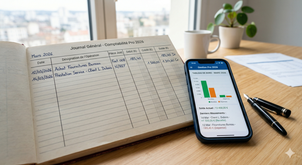 Modèle de livre des recettes chronologique obligatoire pour micro-entrepreneur avec application de gestion 2026.
