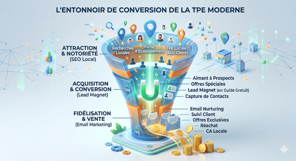 Entonnoir de marketing TPE acquisition seo local email pour maximiser la rentabilité en 2026.