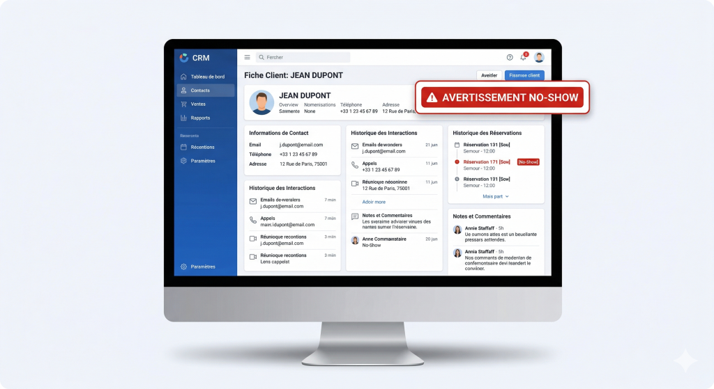Utilisation d'un logiciel CRM en 2026 pour bloquer un client récidiviste du no-show (Annulation)
