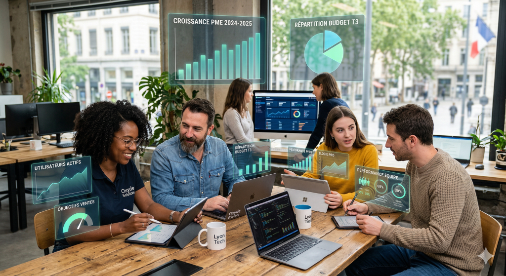 Équipe PME en train de digitaliser la communication de l'entreprise avec des outils modernes