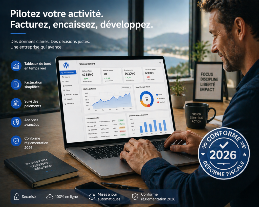 Dirigeant utilisant le meilleur logiciel de facturation électronique en 2026 conforme à la loi des finances