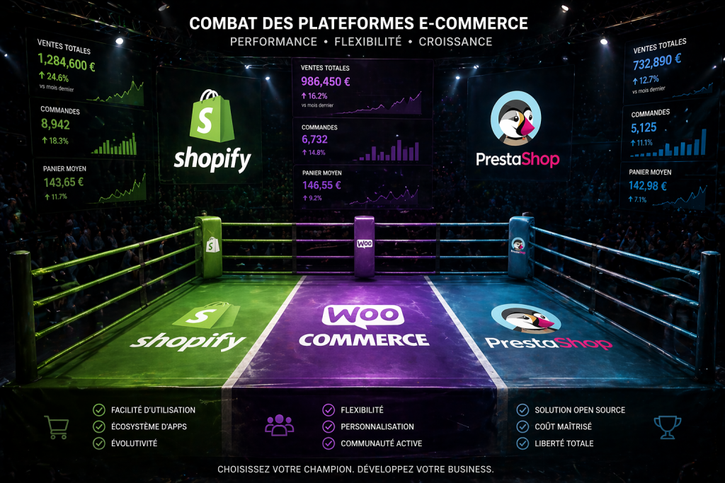Comparatif des meilleurs CMS e-commerce en 2026 : Shopify, WooCommerce et PrestaShop
