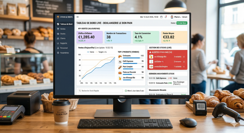 Tableau de bord et statistiques financières d'un logiciel de caisse enregistreuse 2026