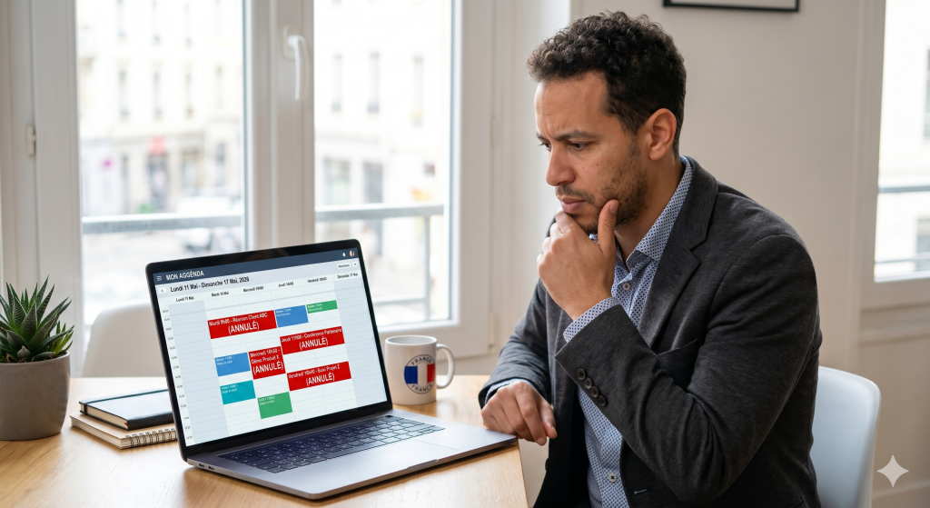 Entrepreneur analysant le coût des rendez-vous manqués dans une TPE.