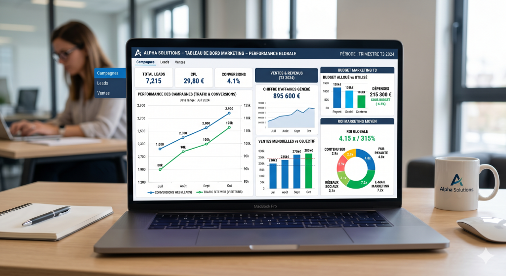 Tableau de bord marketing affichant le ROI d’une campagne rentable.